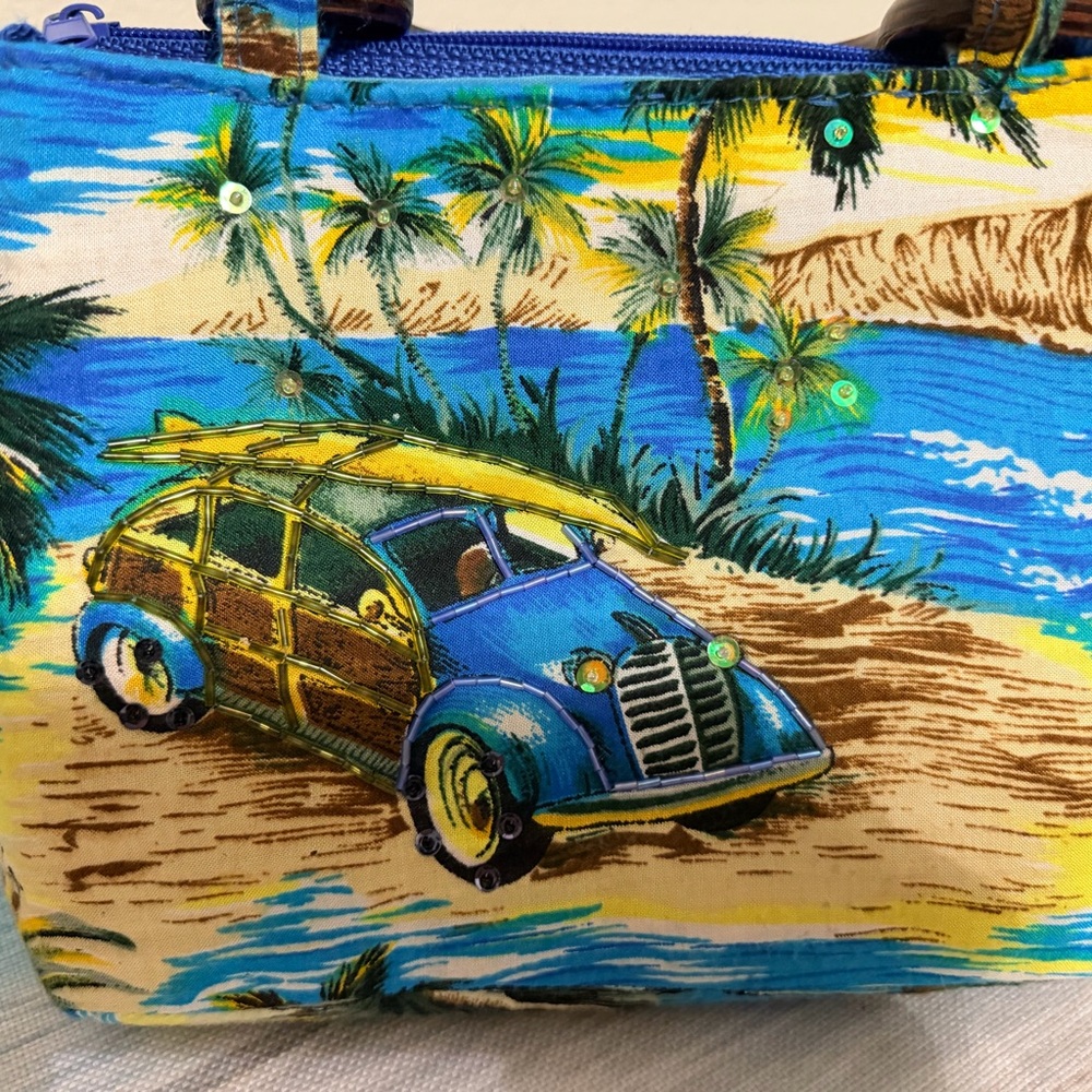 Tropical Woody Car Print Mini Handbag - Blue & Yellow - Picture 2 of 6
